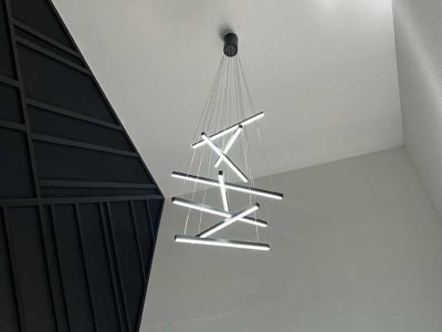 Modern Staircase Chandelier Installation